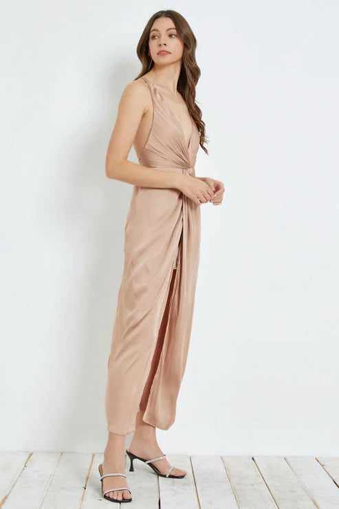 Elegant Front Twist Open Tie Back Front Slip Dress